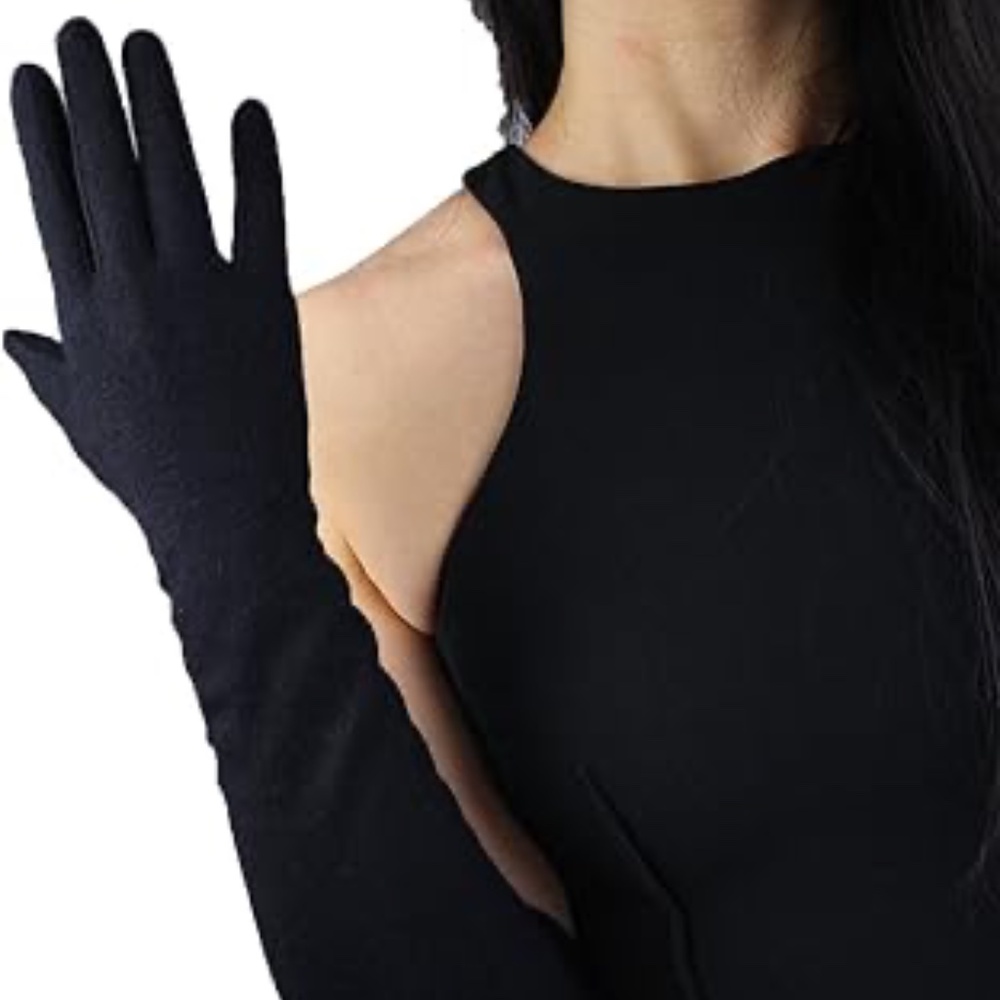 24” Long Luxury Cashmere Merino Wool Glove Classic Black Opera Winter Warm Glove - Picture 7 of 8